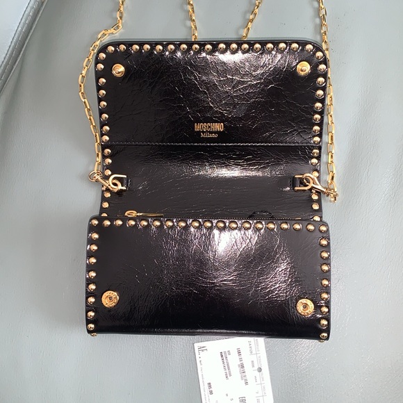 Moschino NWT Logo Leather Wallet on a Chain - Picture 2 of 14